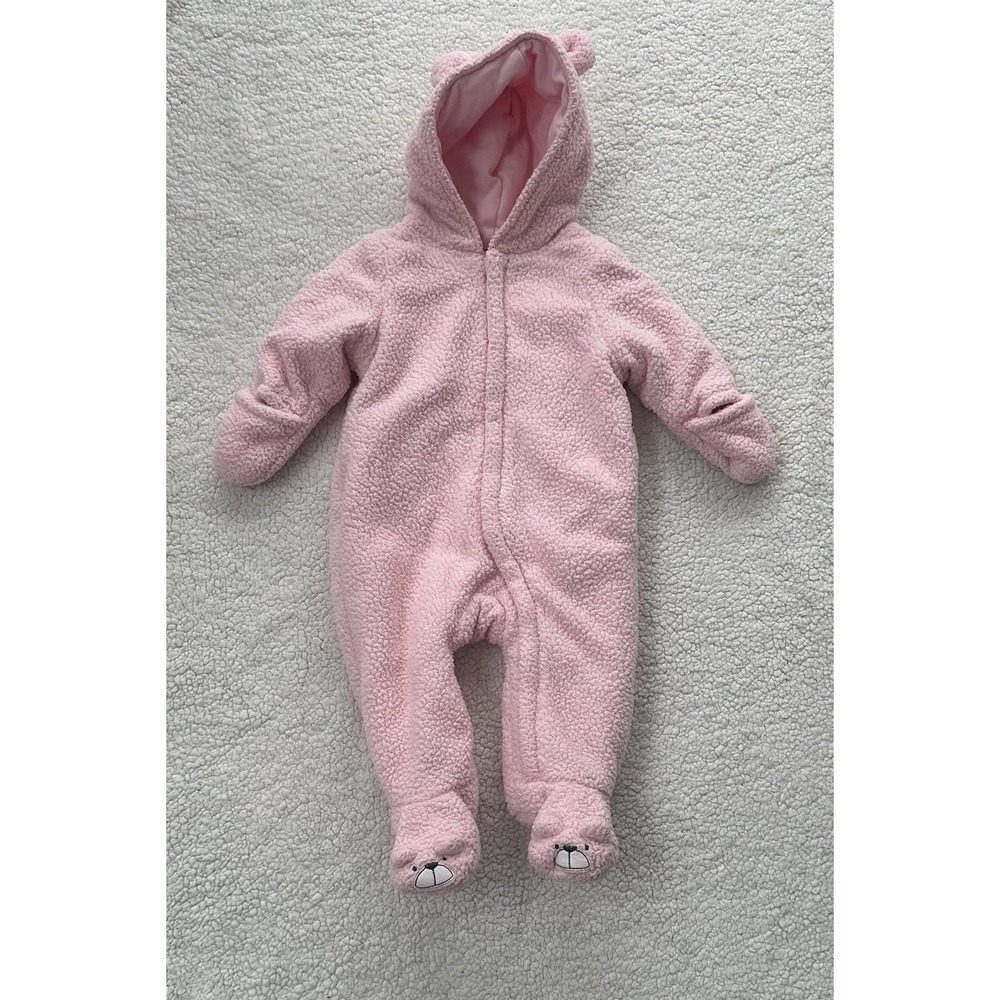 One Piece Baby Girl Coat 9 Months Pink Hooded Fleece Winter 1 PC Snowsuit Warm